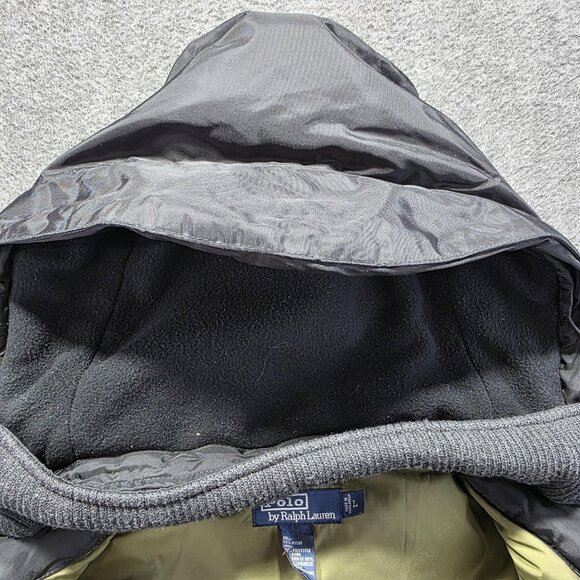 Polo Ralph Lauren Jacket Mens Large Black Down Hooded Parka Nylon Winter Coat - Picture 6 of 11